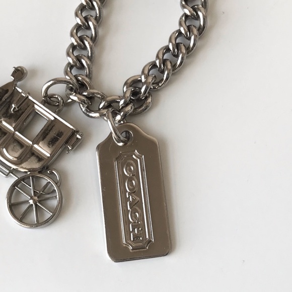 Coach Silver Horse And Carriage Bag Charm Hang Tag Chain Y2K - Picture 6 of 14